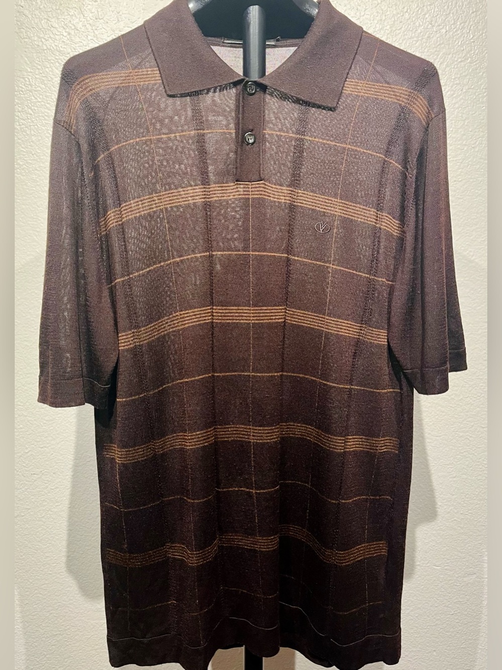 Classic Brown Striped Knit Polo Shirt - Size XL (Men’s)